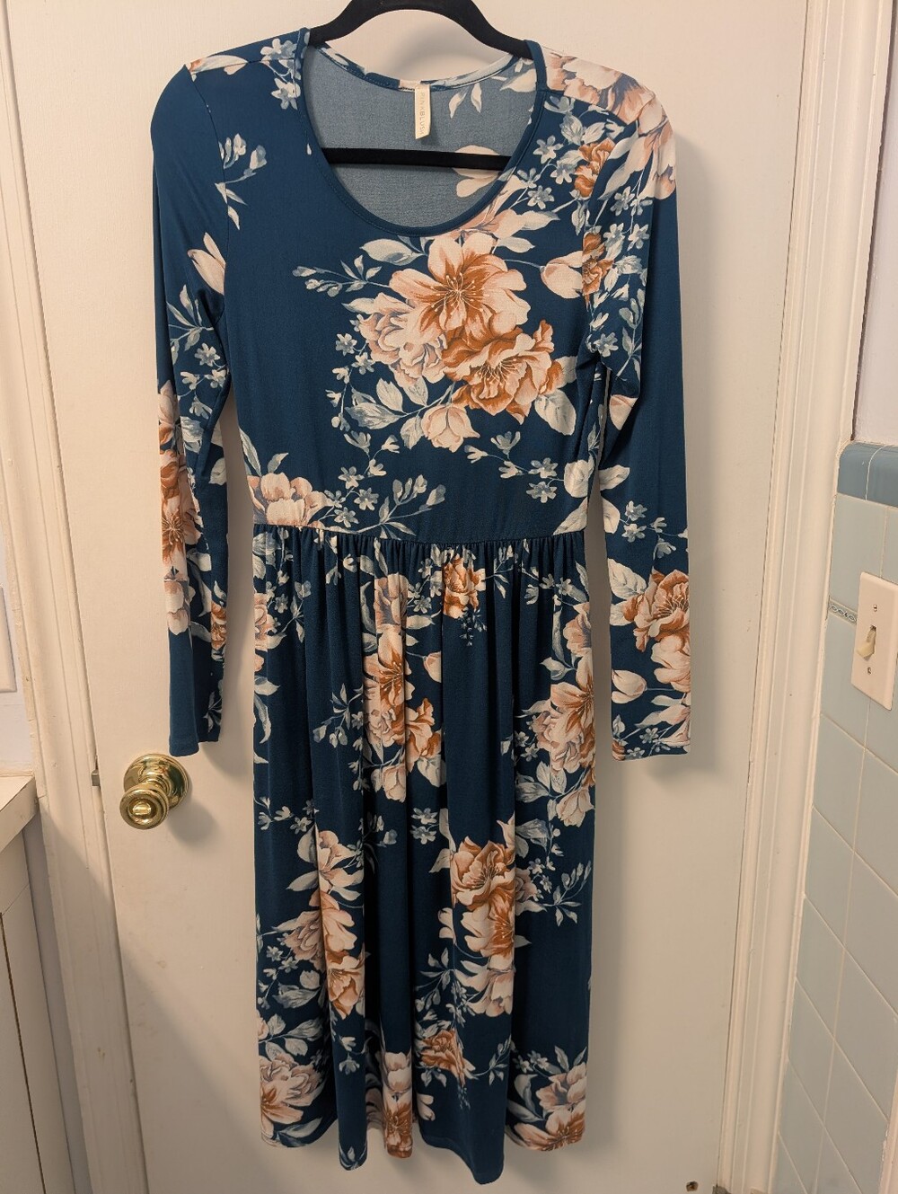 Pinkblush Teal Floral Long-Sleeve Midi Dress